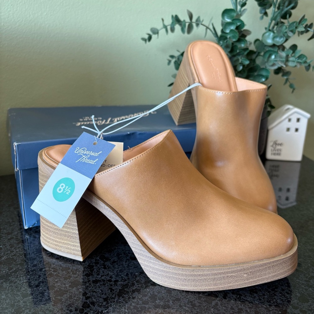 Universal Thread Cognac Leather Platform Mule Clo… - image 1
